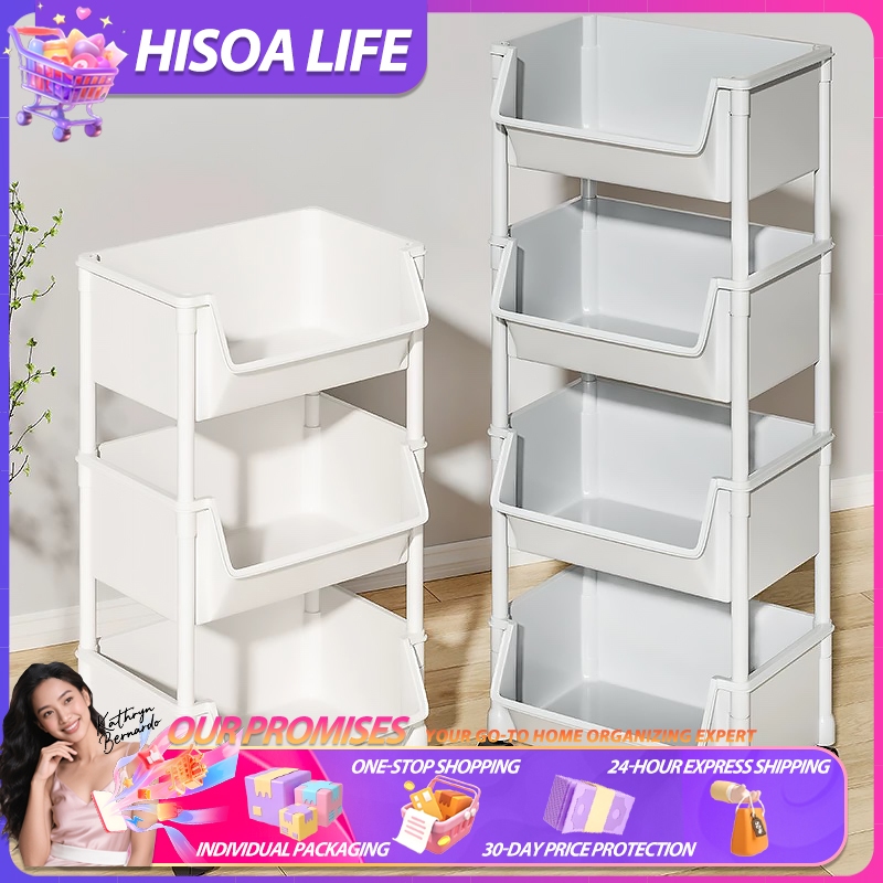 Hisoa 4 Layer Moving Rack Kitchen Storage Shelf Wall Cabinets Home ...