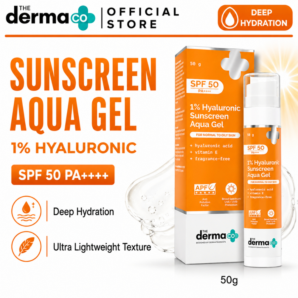 The Derma Co 1% Hyaluronic Sunscreen Aqua Gel SPF 50 & PA++++ Deep ...