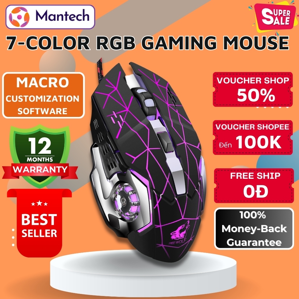 Free Wolf V5 Wired Gaming Mouse with RGB LED, 4.000 DPI, Programmable ...