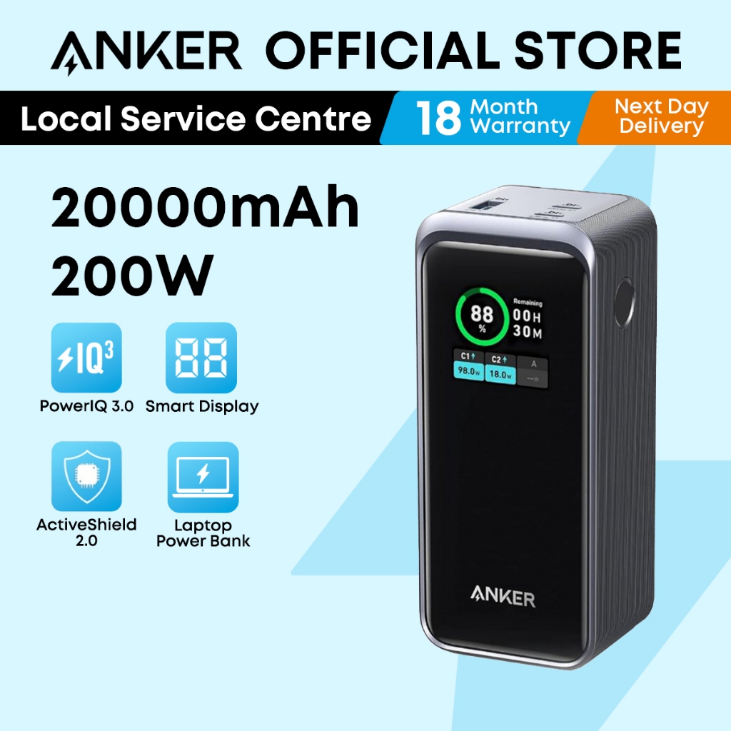 Anker Prime Power Bank 20000mAh 200W Fast Charging USB C Laptop