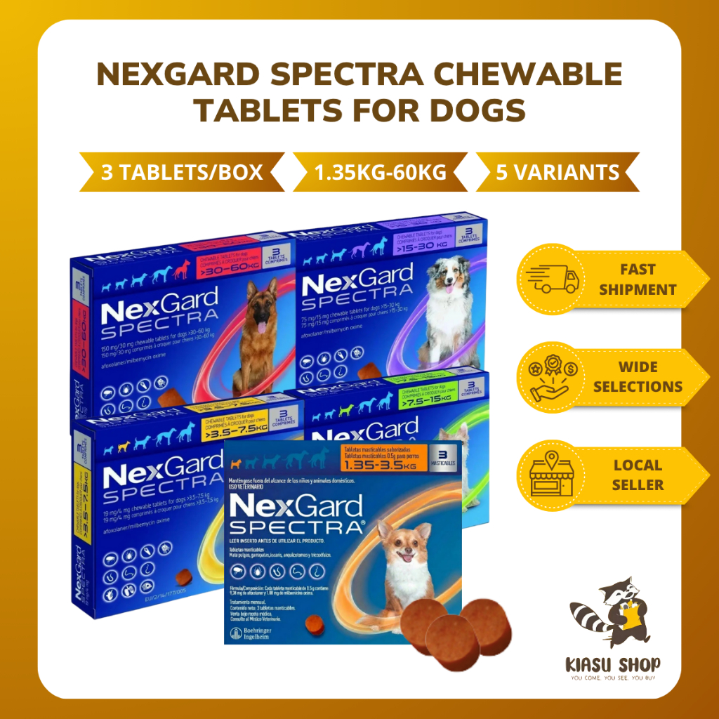 NexGard Spectra Chewable Tablets for Dogs 3 Tablets/Box All Breed Sizes ...