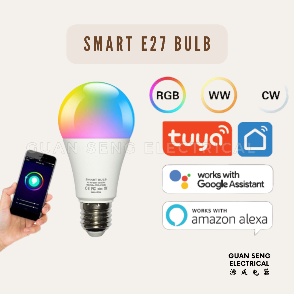 [SG Stock] E27 WIFI Smart LED Bulb RGB+C+W Dimmable 9W Works with ...