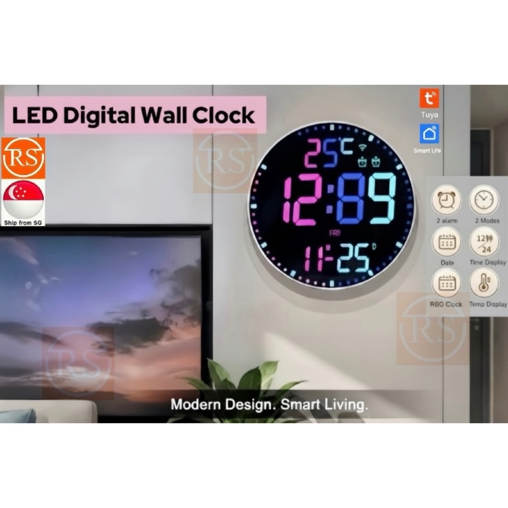 LED Digital Wall Clock Large Screen Temperature Date Day Display Smart ...