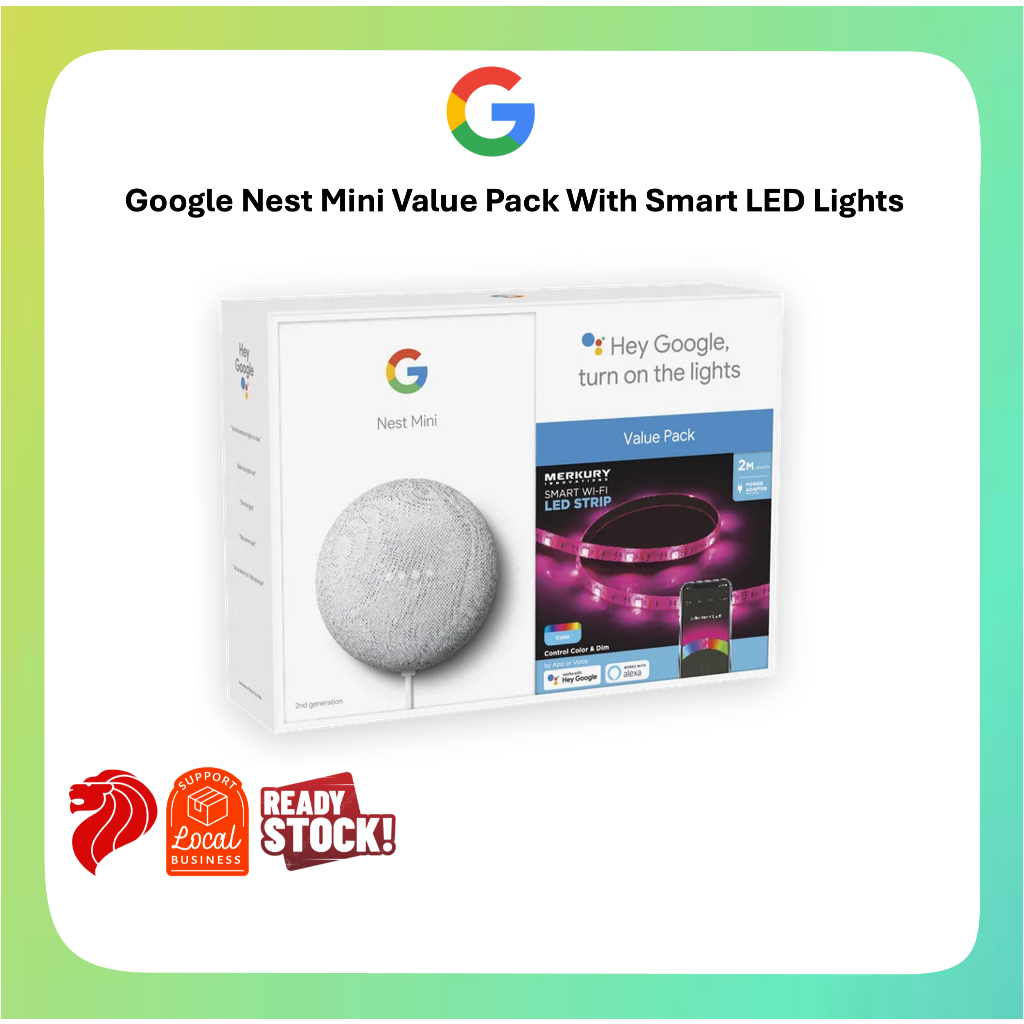 Google Nest Mini Value Pack with Mercury Smart WiFi LED Strip – Smart ...