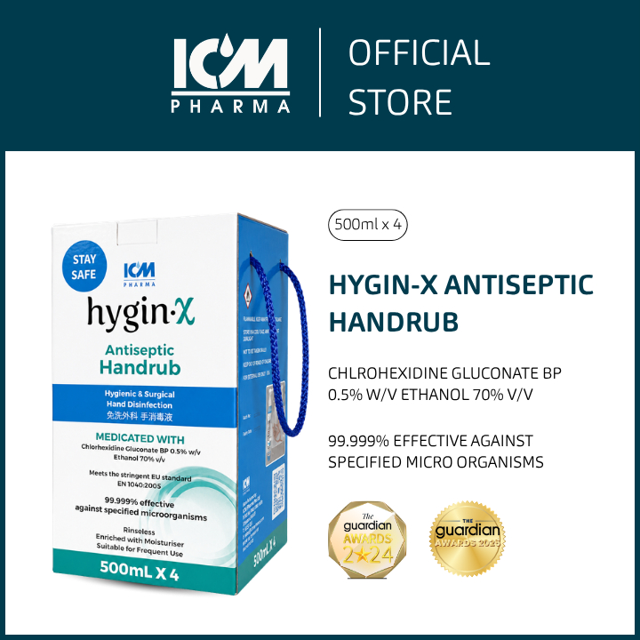 [BUNDLE PACK OF 4 BOTTLES] ICM Pharma Hygin-X Antiseptic Handrub 500ml ...