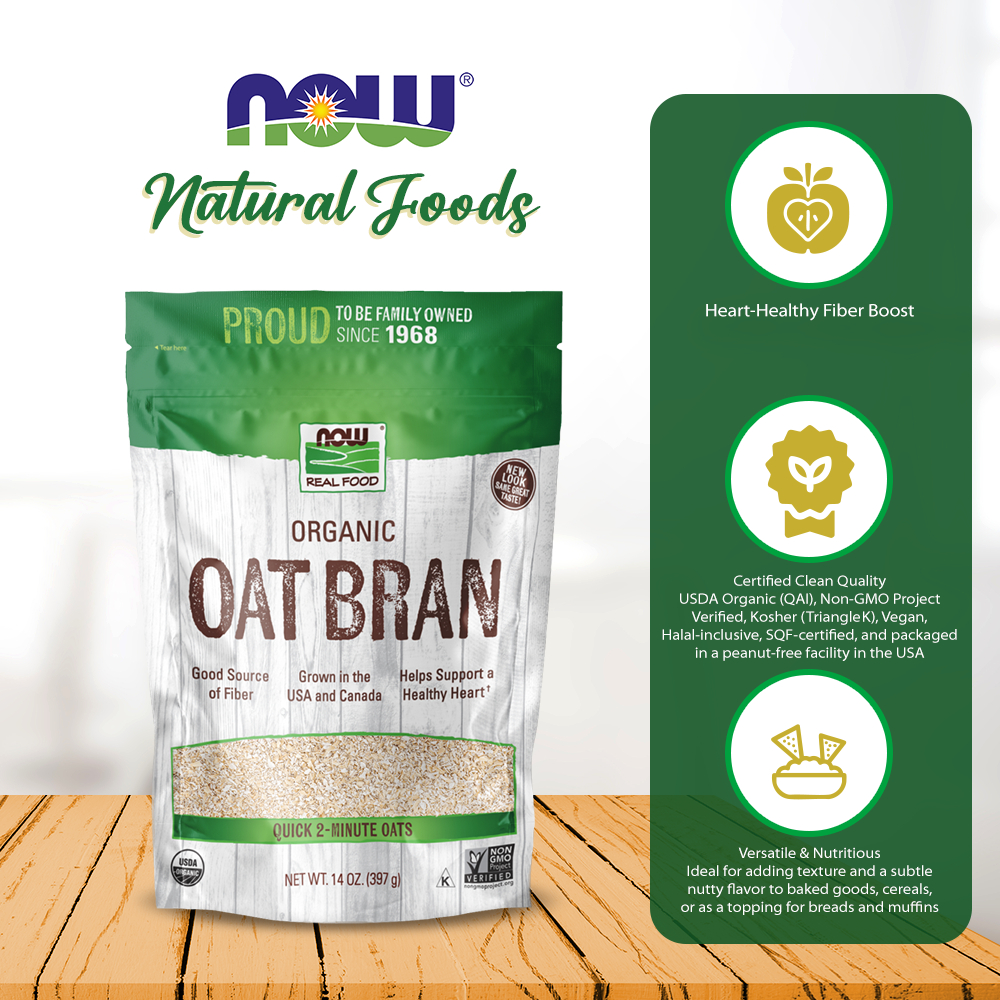 NOW Foods, Organic Oat Bran, Source of Fiber and Protein, USA Grown ...