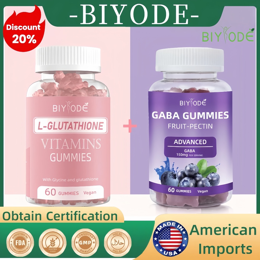 BIYOED 150mg GABA Gummies for Sleep Deep+L-Glutathione Gummies SKIN Whitening Vitamins C, D