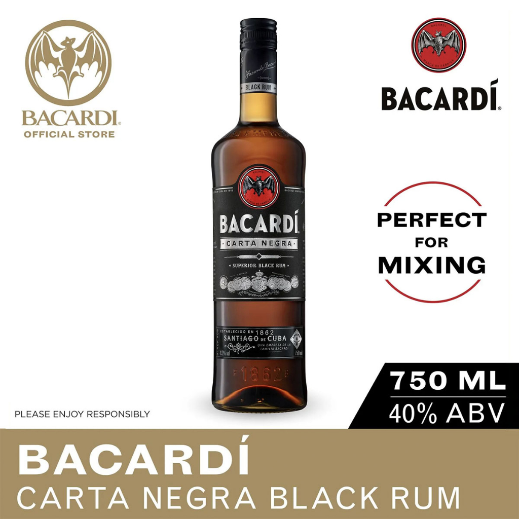 BACARDI Carta Negra Superior Black Rum - 750ml / 75cl, 40% ABV
