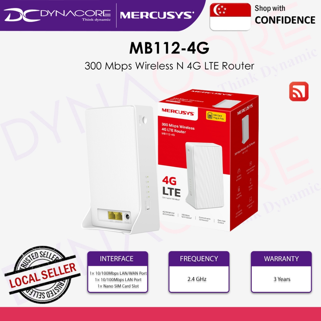 MERCUSYS MB112-4G 300 Mbps Wireless N 4G LTE Router 2.4 GHz (3Y ...