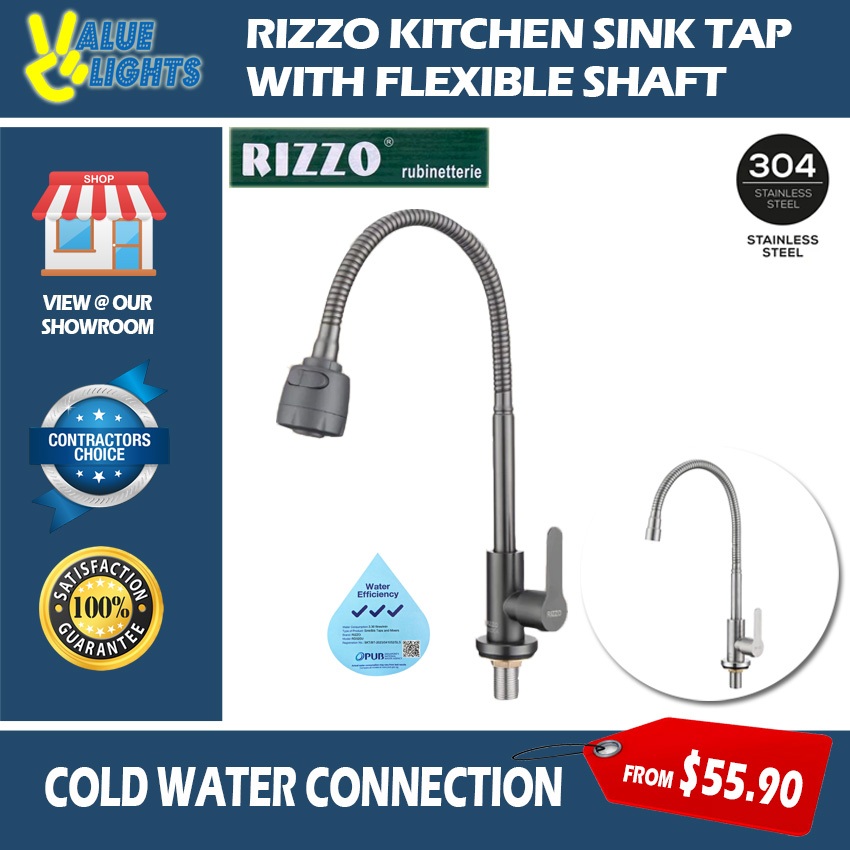 [Climate Voucher] Rizzo Flexible Stainless Steel Kitchen Tap Cold Water ...