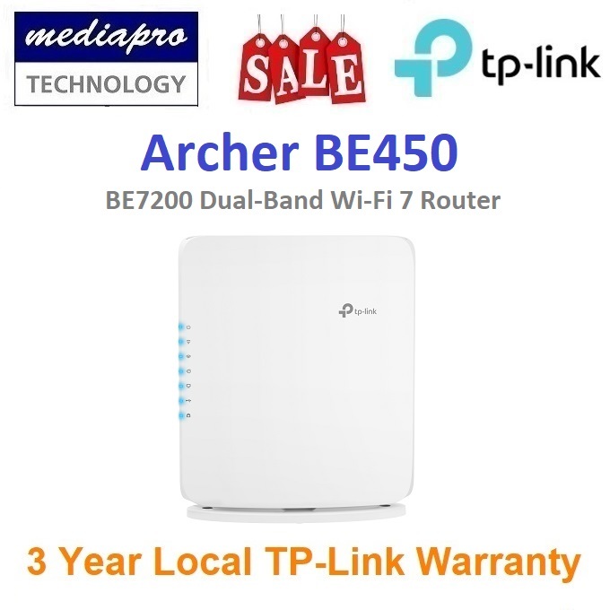 TP-Link Archer BE450 BE7200 Dual-Band Wi-Fi 7 Router with 1× 10G