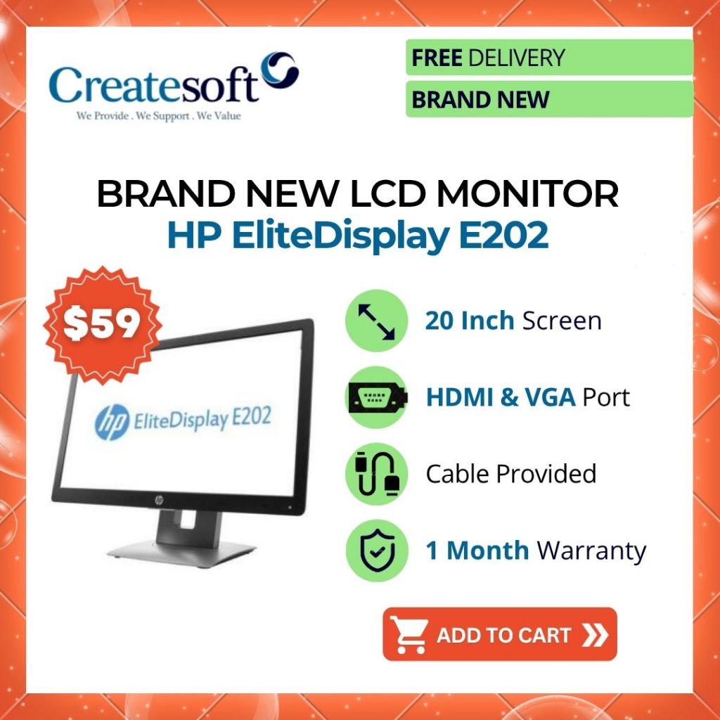 Brand New HP EliteDisplay E202 20 inch HDMI LCD MONITOR [FREE DELIVERY ...