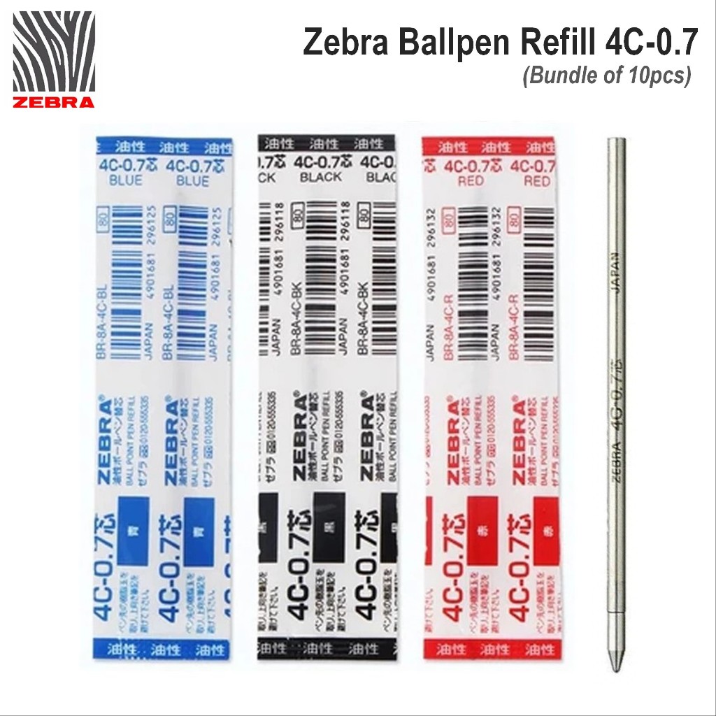 Zebra Ballpen Refill 4C-0.7 Black / Blue / Red / Green Refill for ZEBRA ...
