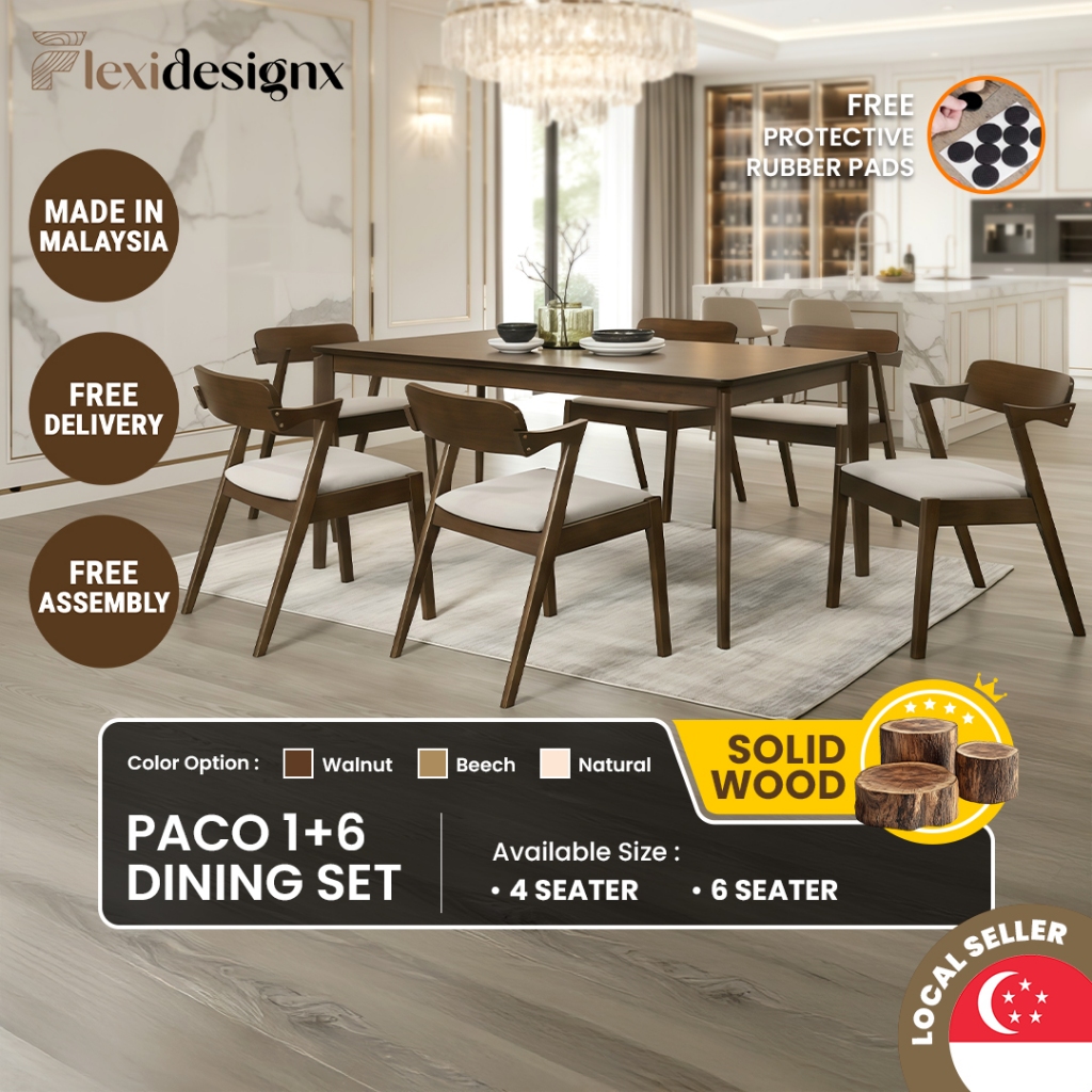 Flexidesignx PACO Nordic Dining Set 4/6 Seater Solid Wood Armrest ...