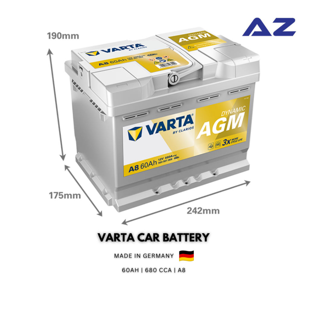 NEW] VARTA CAR Battery (AGM) 60Ah AGM (A8) CCA - 680Amps | Made in