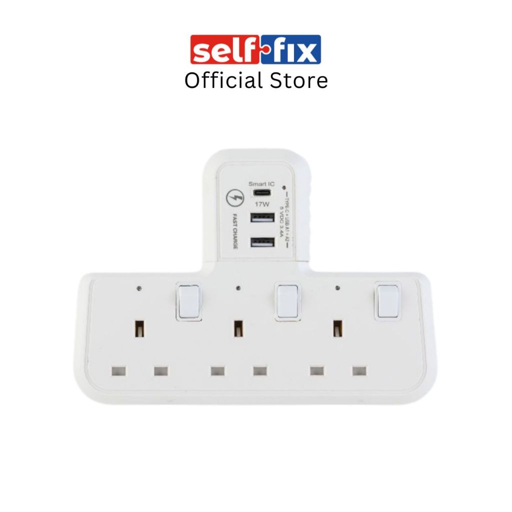 Morries T-Shape 3 Way Adaptor with 2 USB & 1 Type C MS303USBCTSA ...