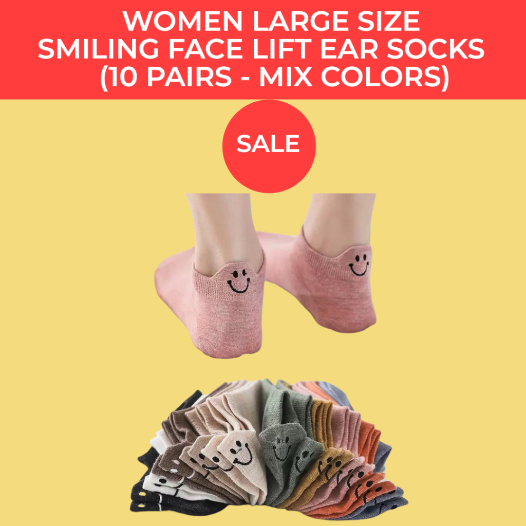 [10 pairs Bundle Deal] Women Large Size Smiling Face Lift Ear Socks ...