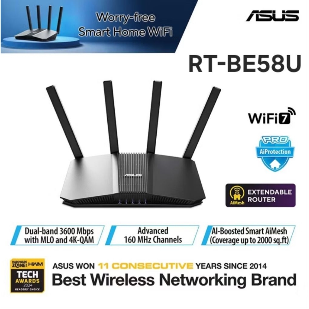 [SG Seller] Asus BE3600 RT-BE58U Router Dual-Band Wifi 7 Wireless ...