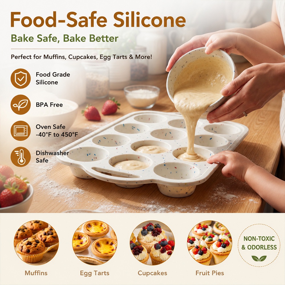 【SG stock】12-Cup Silicone Muffin Pan Food Grade Non-Stick BPA Free Oven ...