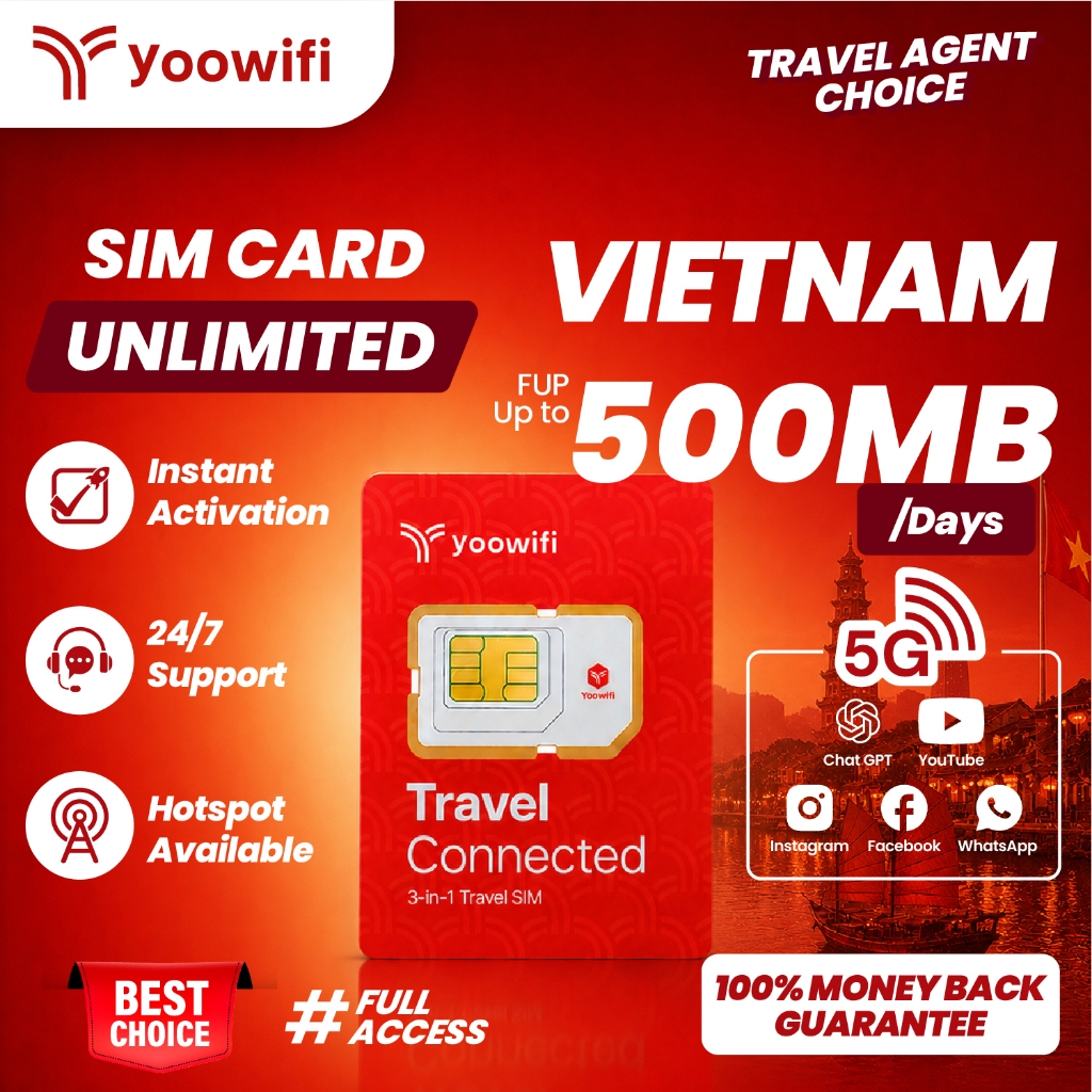 SIM Card Vietnam Unlimited Data FUP 500MB 5G High Speed Fast Delivery ...