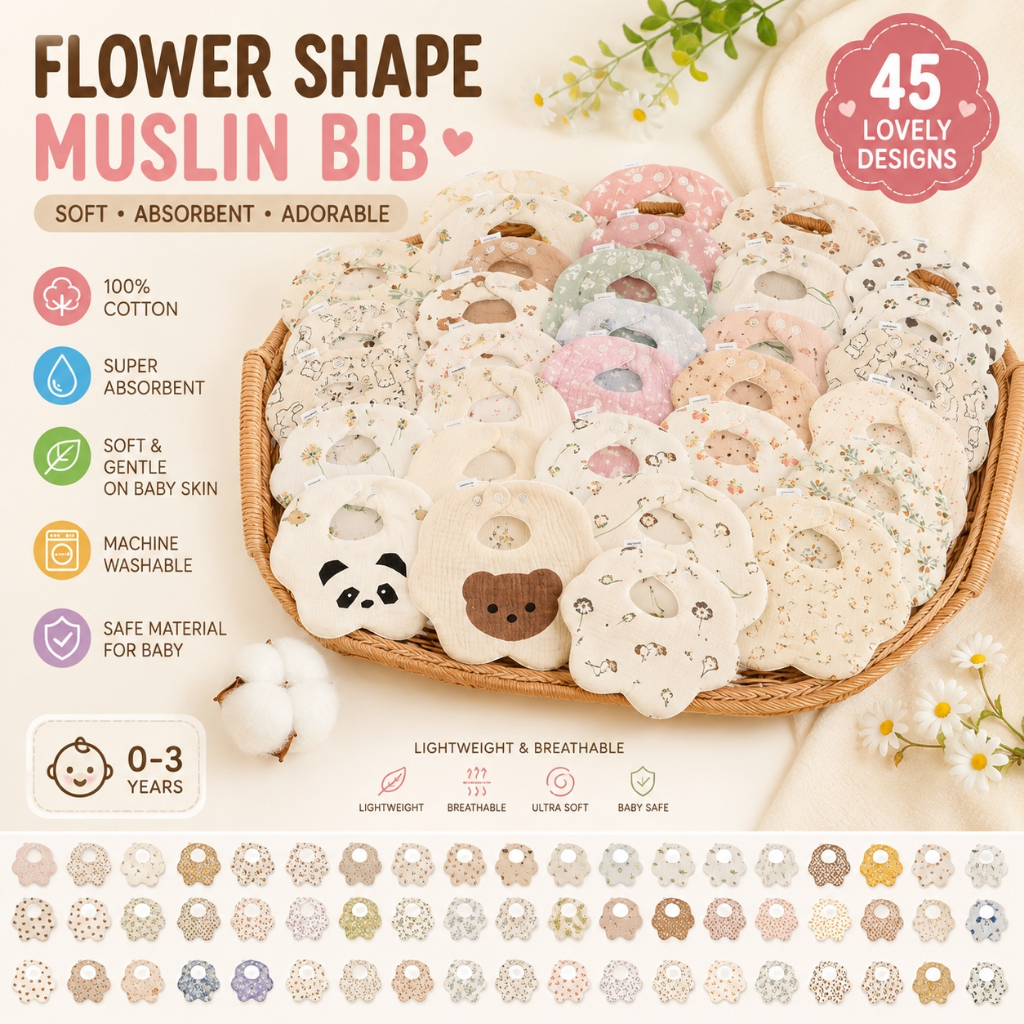 【SG STOCK】6-Layer Muslin Baby Bib | 100% Cotton Soft Absorbent Flower ...