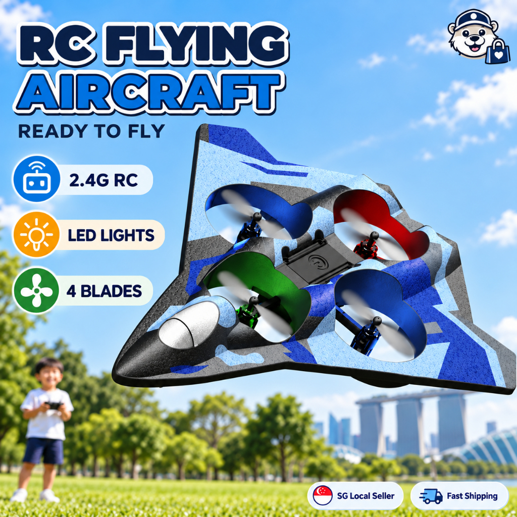 ⚡【SG】2.4G Wireless Remote Control Airplane Toy 360° Flip 4 propellers ...