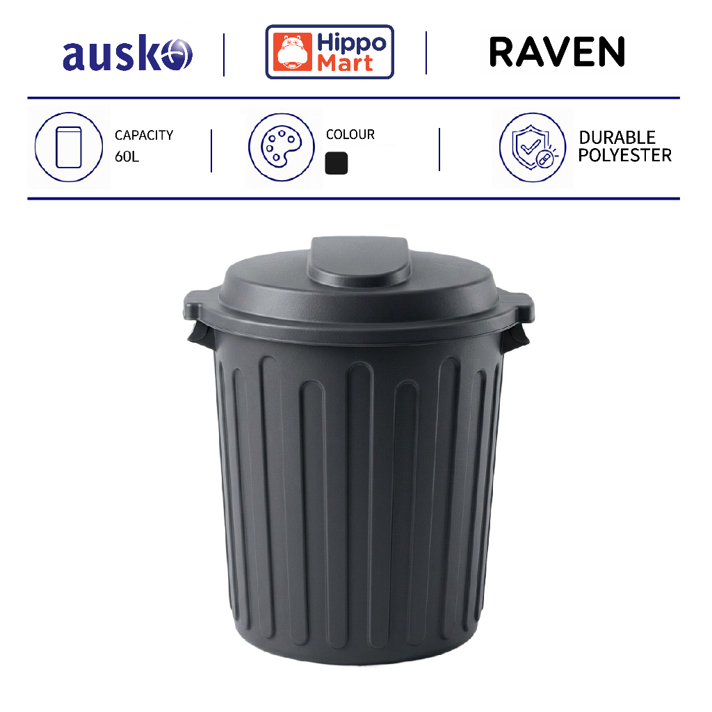 RAVEN Dustbin | Black Bin | Open Top Dustbin | Rubbish Bin | Lid | 60L ...