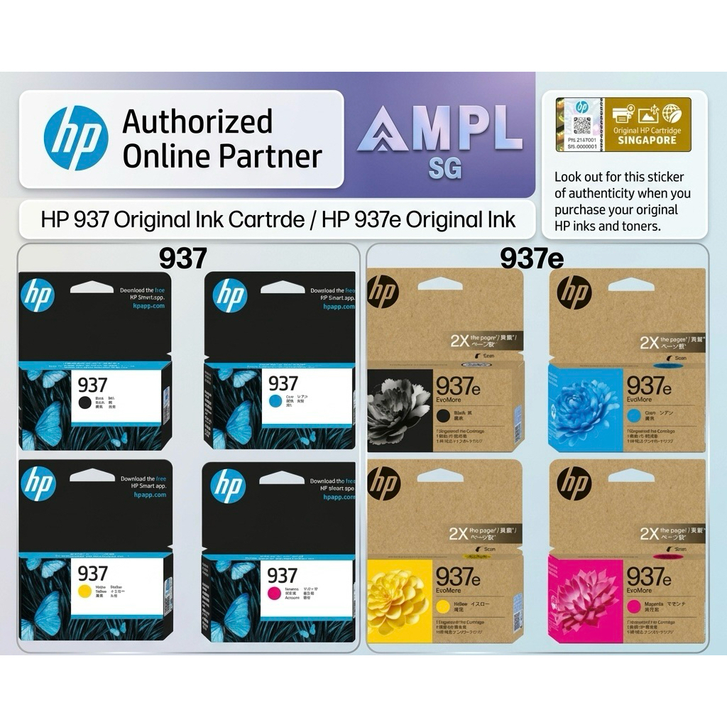 Genuine HP 937 HP 937e | Black, Cyan, Magenta, Yellow Original Ink ...