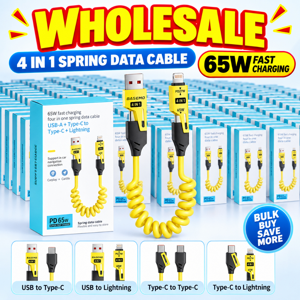 Wholesale 4 In 1 Spring Data Cable 65W Fast Charging USB Type-C iphone ...