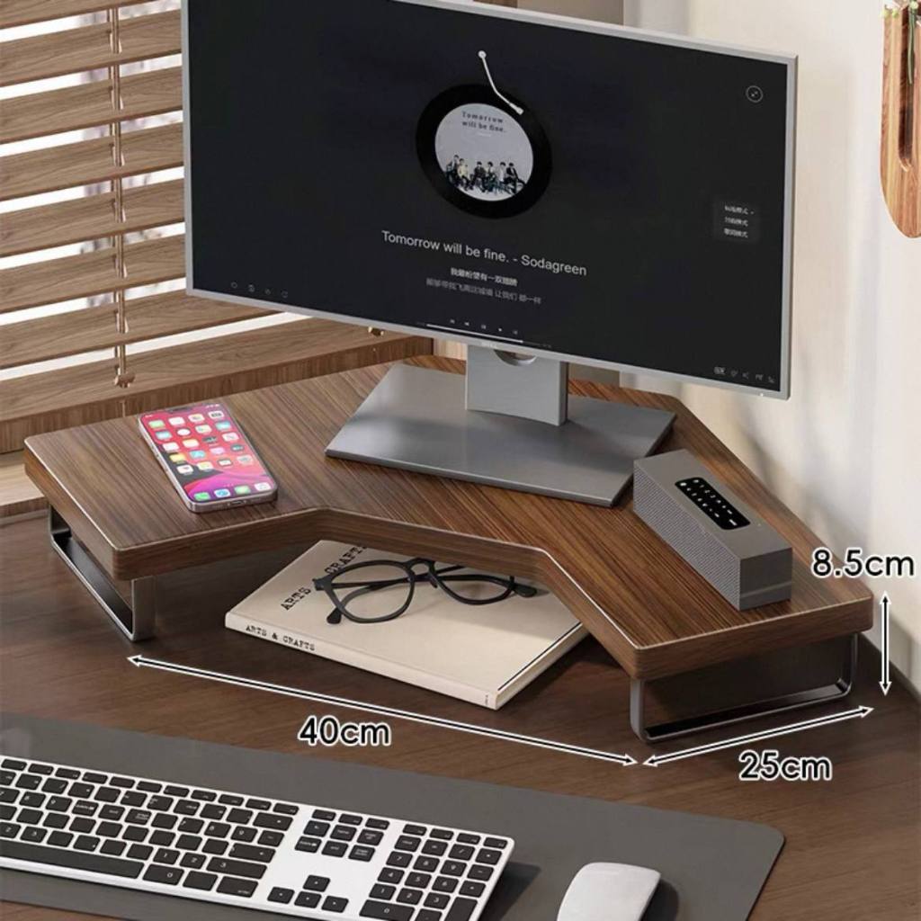 Wooden Corner Monitor Stand | Desktop Organizer Riser for PC, Laptop ...