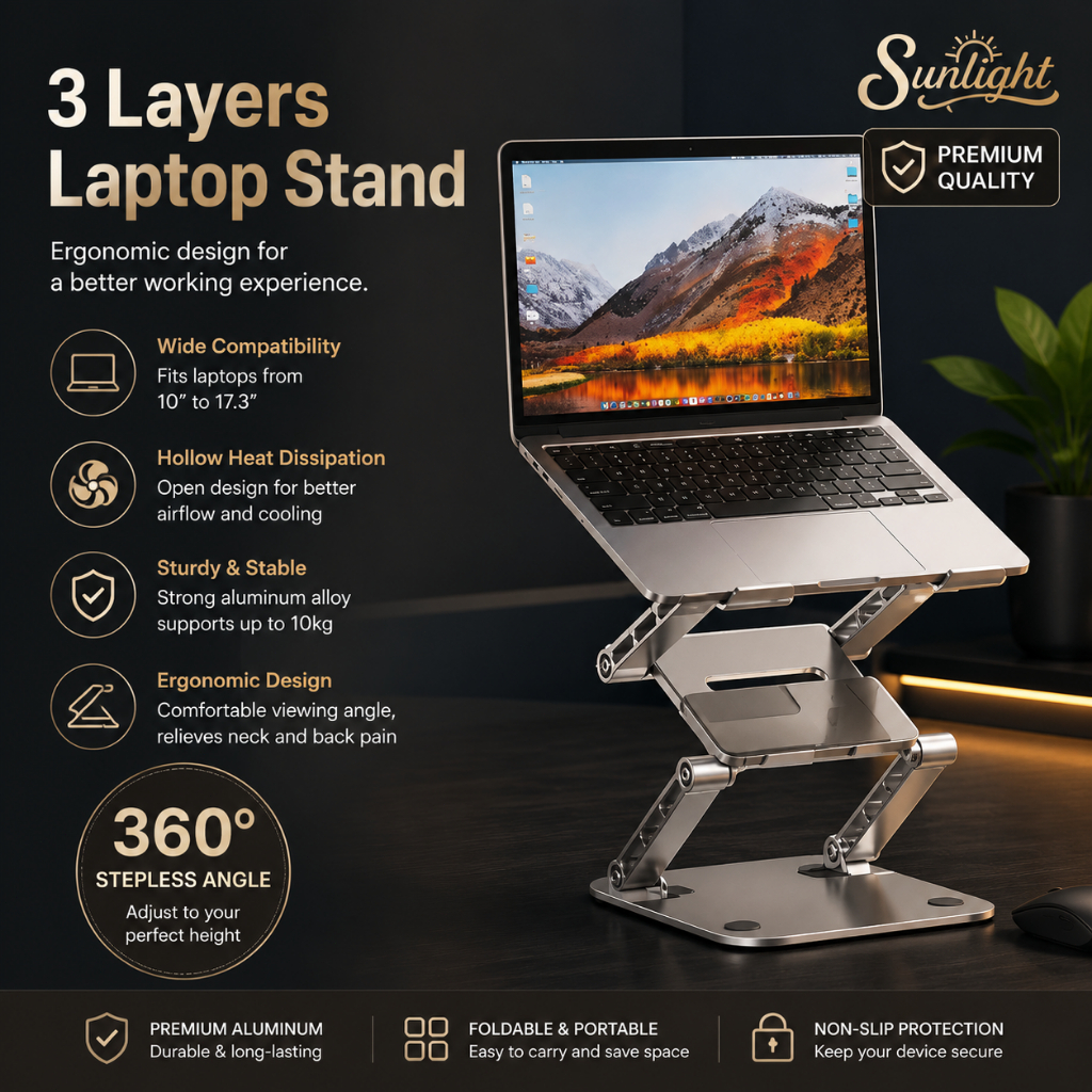 SG - Upgrade 3 Layers Laptop Stand Foldable Metal Computer Stand ...