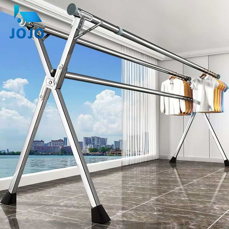 Clothes Drying Rack with Wheels Foldable Stainless Steel Double Pole ...