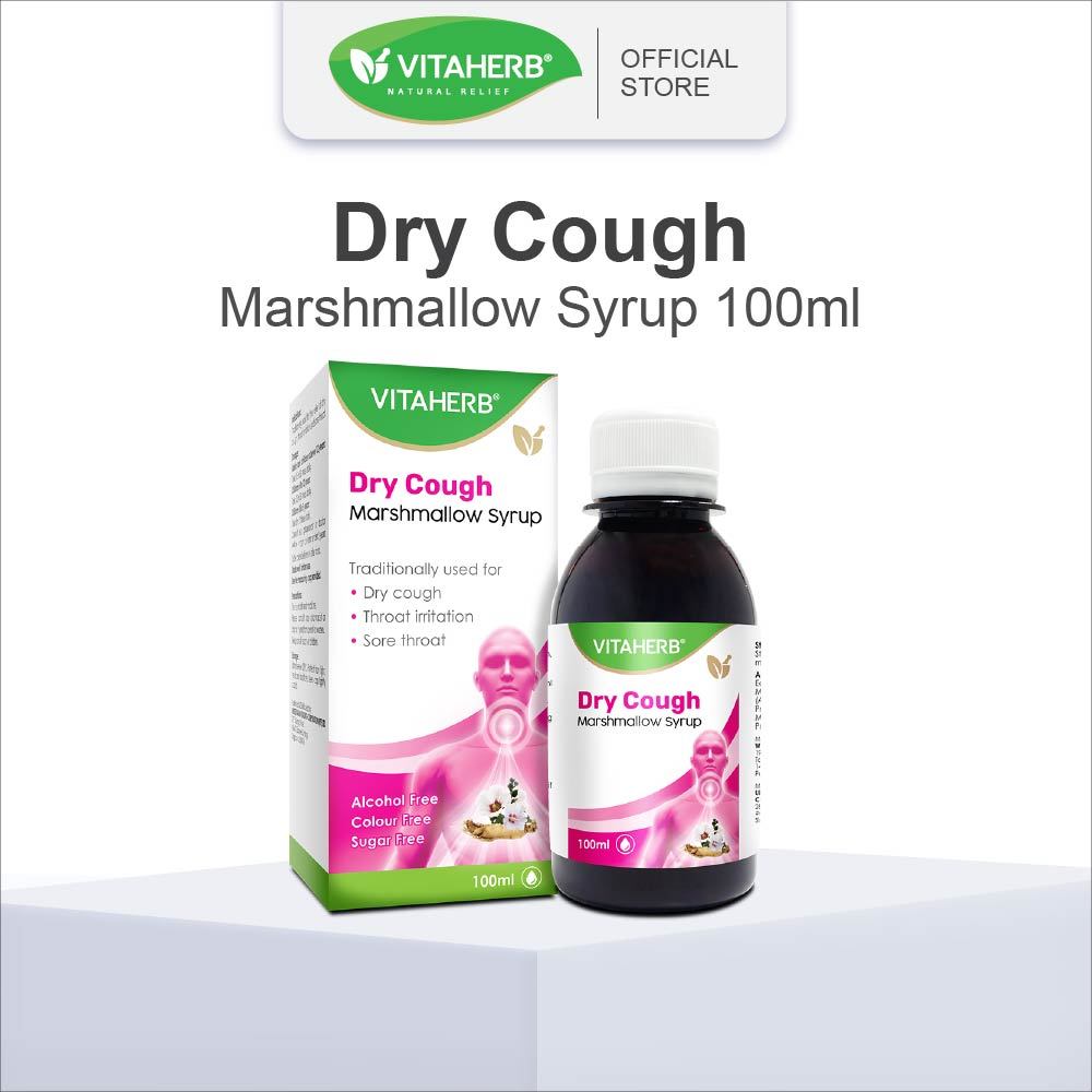 VITAHERB Dry Cough Marshmallow Syrup 100ml - For Dry Cough, Throat ...