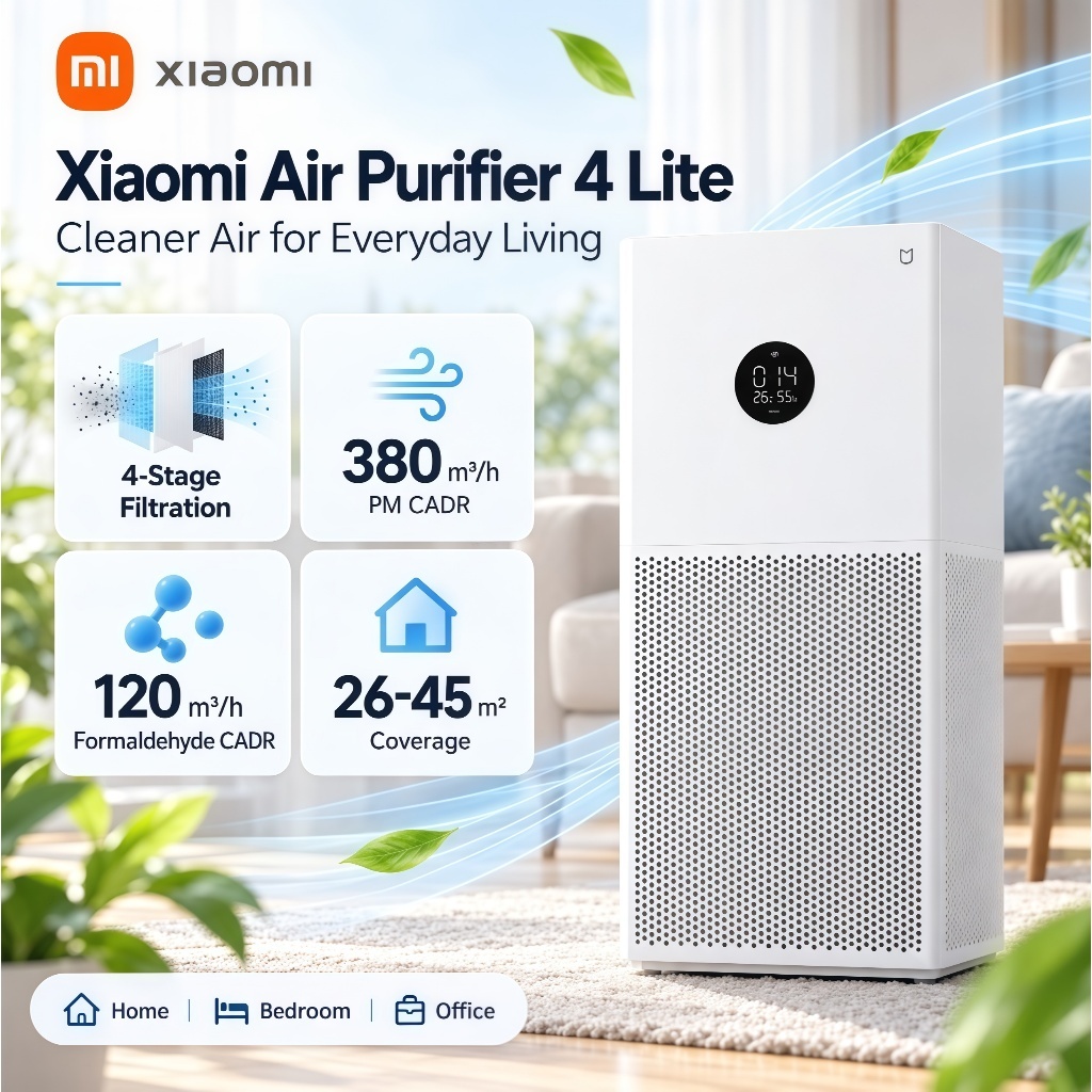 Xiaomi Smart Air Purifier 4 Lite, 99.97% Filtration, Smart App Control, Remove Dust Pollen & Second Hand Smoke