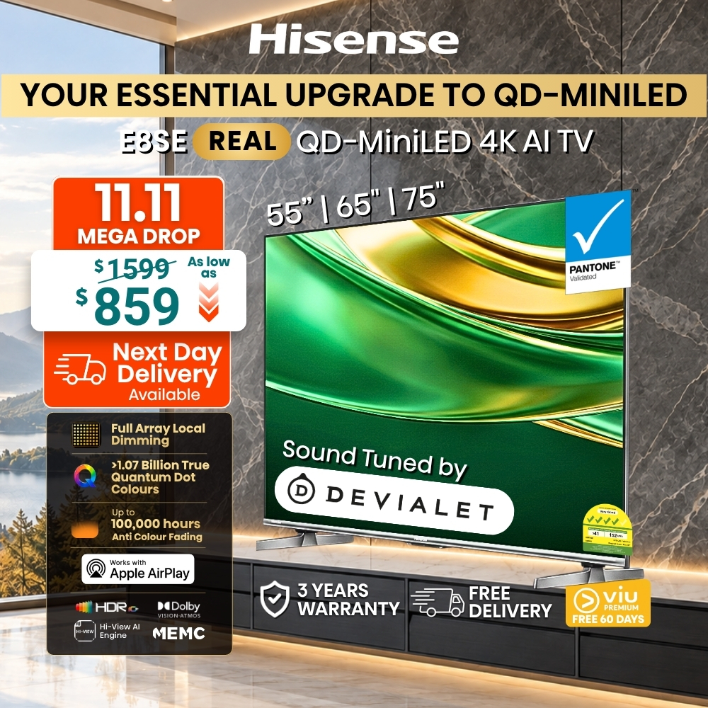 Hisense REAL QD-MiniLED 4K AI TV E8SE 55/65/75 inch | Devialet-Tuned ...
