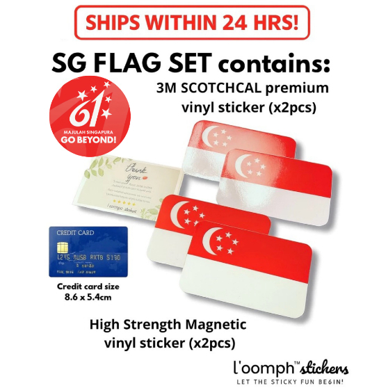 SG61 GO BEYOND! Singapore Flag Premium Magnetic stickers NDP Reusable ...