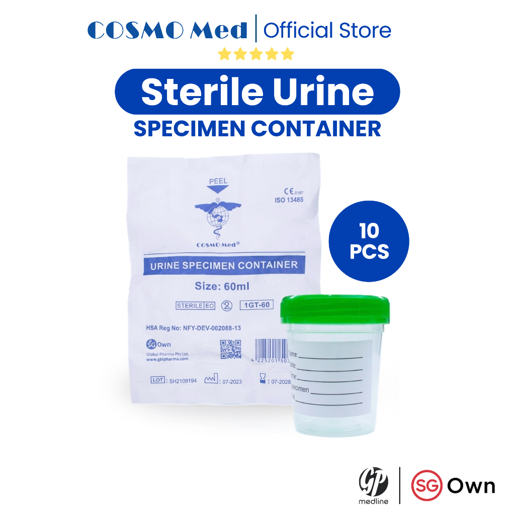 Cosmo Med Sterile Urine Specimen Container - 10pcs Per Bag (60ml ...