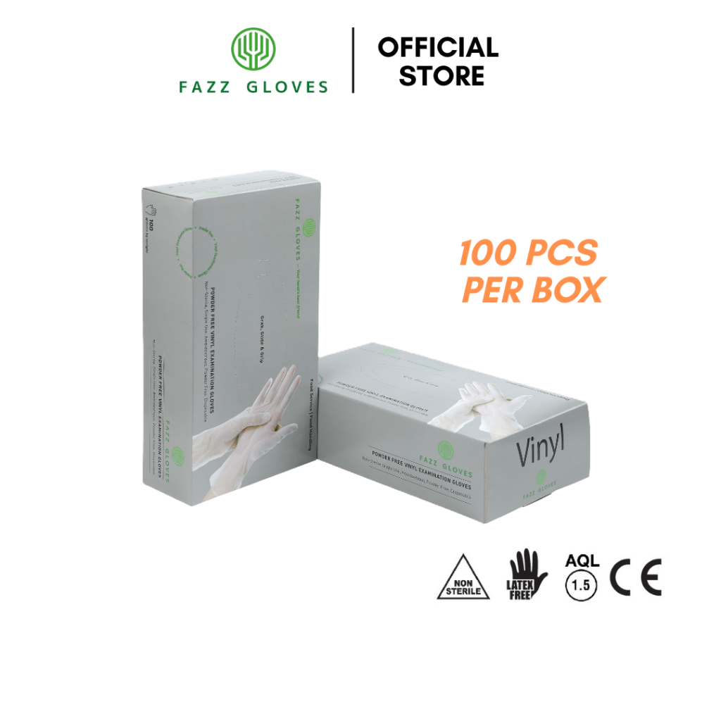 FAZZ GLOVES - Vinyl Powder Free Glove, Clear (100Pcs/Box) - Aesthetic ...