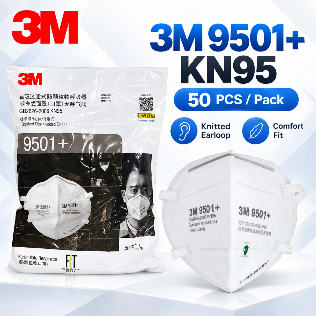 3M 9501+ KN95 Face Mask 50PCS/Bag, Earloop Particulate Respirator with ...