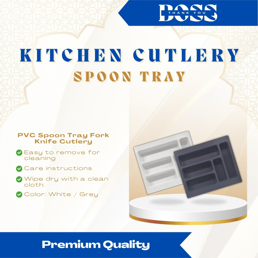 White/Grey PVC Spoon Tray Fork Knife Cutlery Tray Drawer Kitchen ...