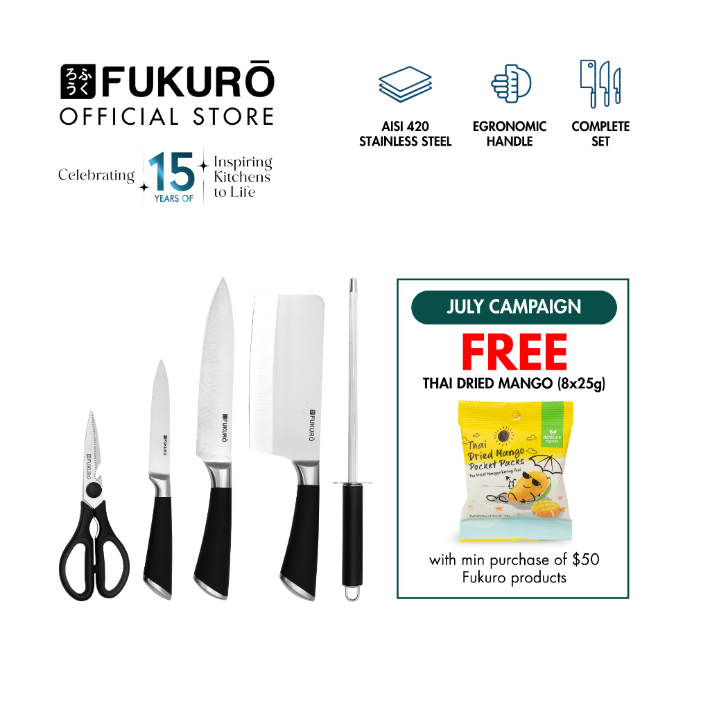 Fukuro Stainless Steel Knife Set 5 Pcs Kitchen Knife Set Chef Knife ...