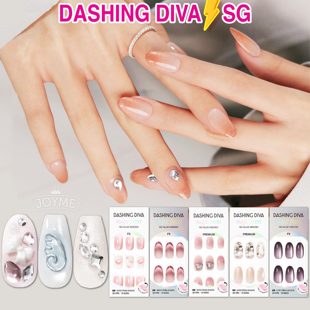 SG】DASHING DIVA 30pcs Multiple Use MAGIC PRESS On Nails Manicure Short  Medium Long Fake Plain Art Nail Stick On | Shopee Singapore
