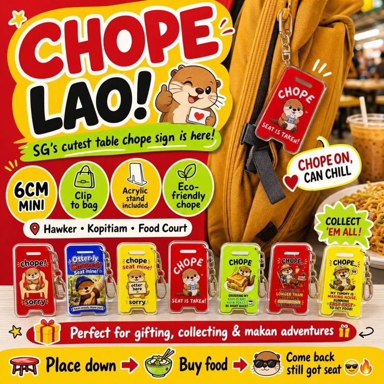 Chope table otter acrylic clip keychain | SG Chope Liao Hawker Food ...