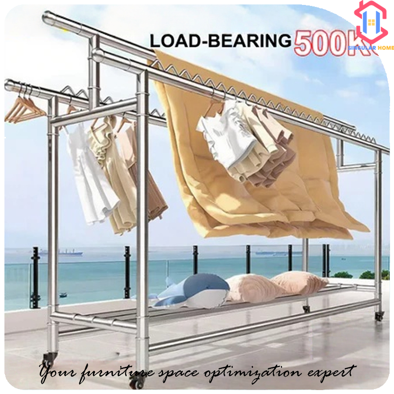 304 Stainless Steel 【Windproof】Clothes Drying Rack 3Pole Foldable ...