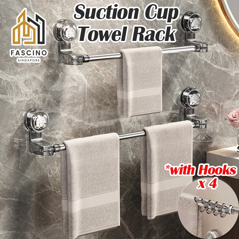 【SG】Suction Cup Towel Rack Wall Mounted Aluminium Removable Vacuum ...