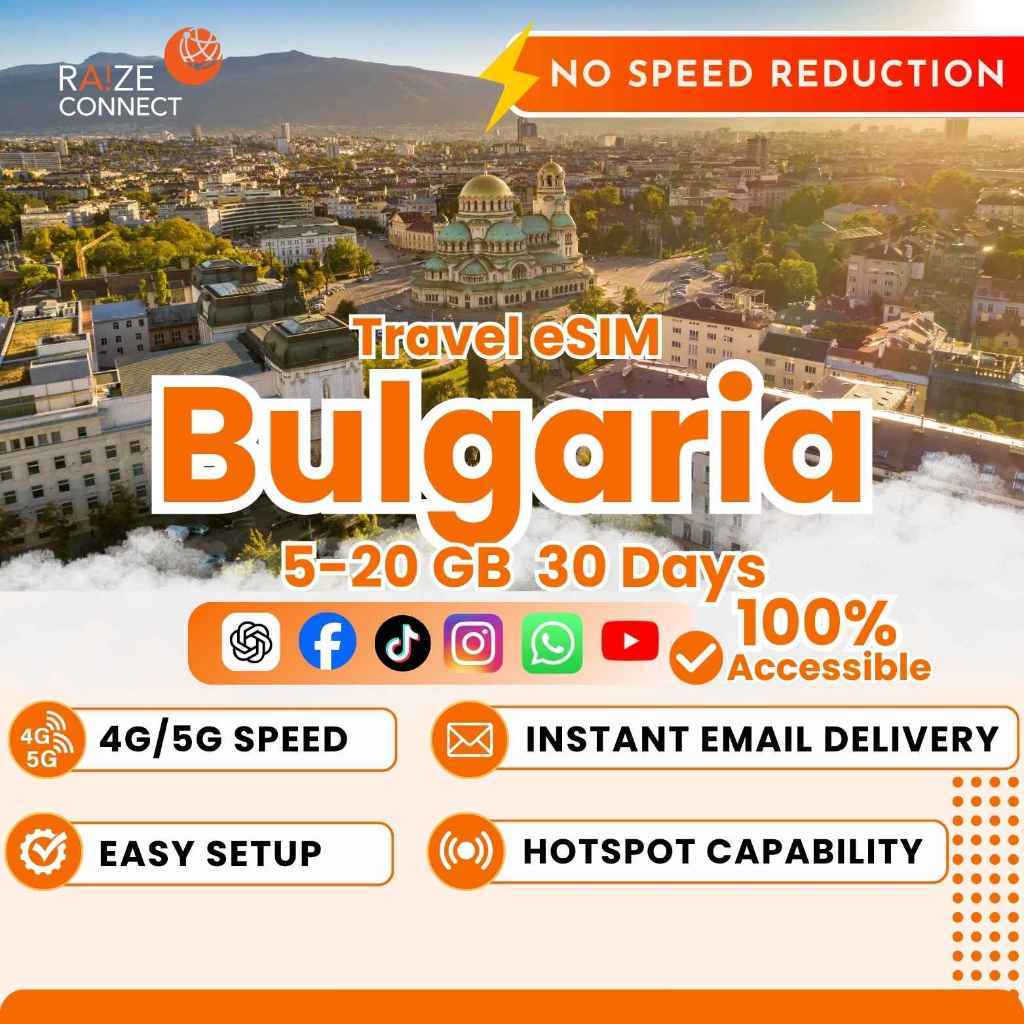 Bulgaria eSIM | Bulgaria Travel eSIM | 5-20GB High Speed | 30 Days Data ...