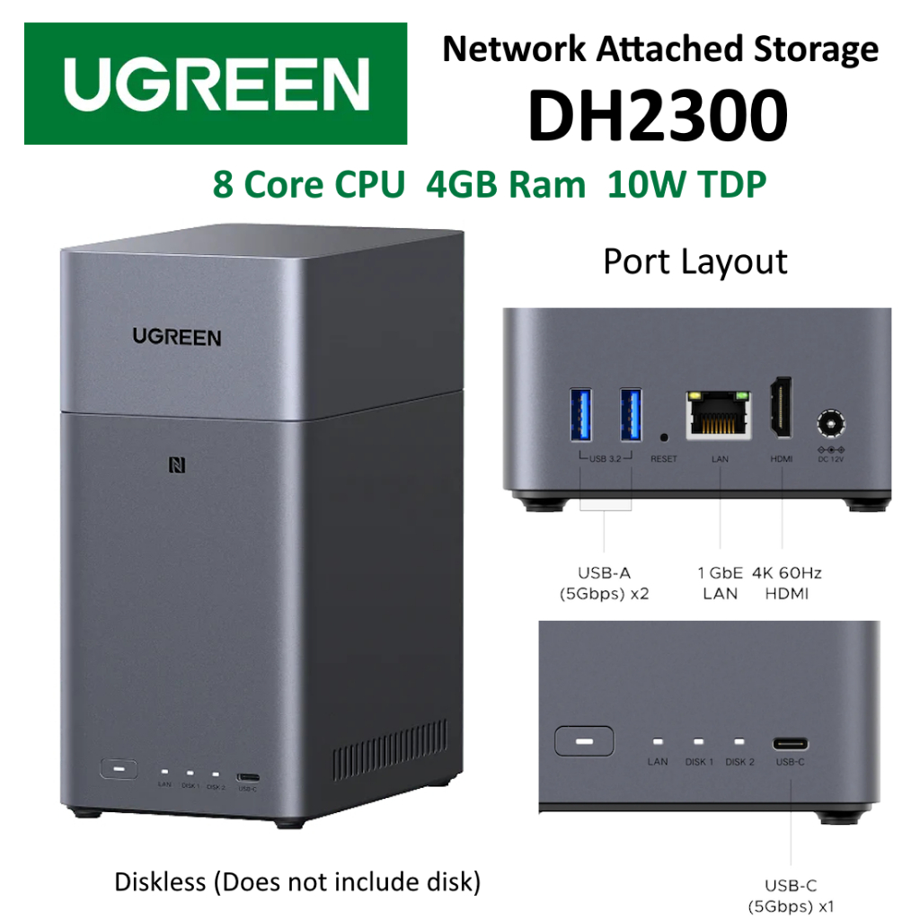 UGREEN NASync DH2300 UGREEN NASync DH2300 2-Bay NAS, Support Max