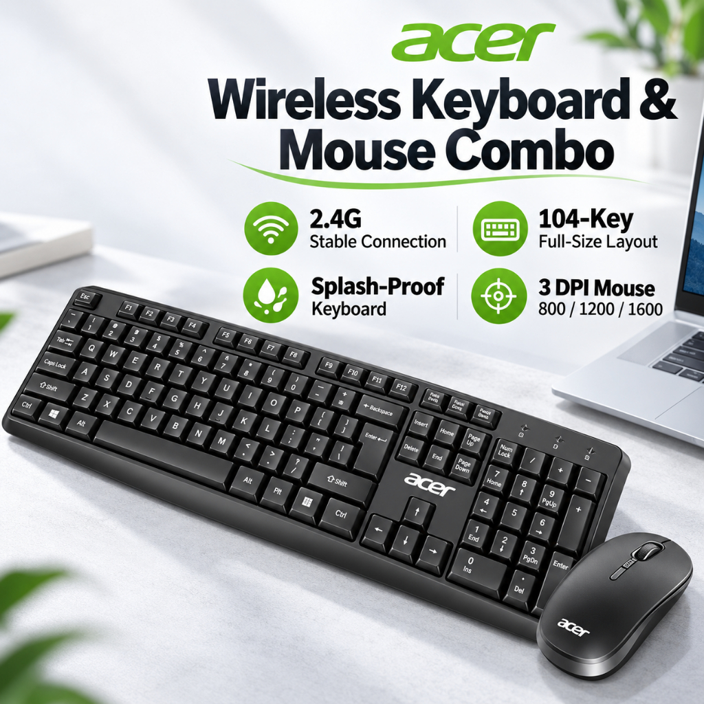 【SG】Acer Wireless Keyboard and Mouse Combo 2.4G 104 Keys 1600 DPI ...
