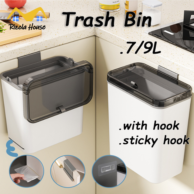 【SG】7/9L Hanging Trash Bin with Lid and Storage Compartment Kitchen ...
