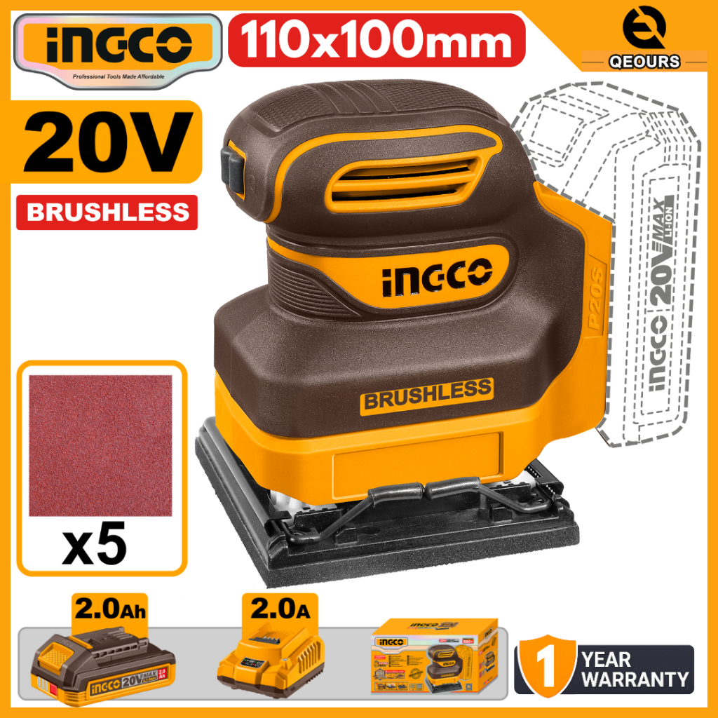 INGCO 20V CORDLESS SHEET SANDER | BRUSHLESS MOTOR | CSHSLI20241 ...